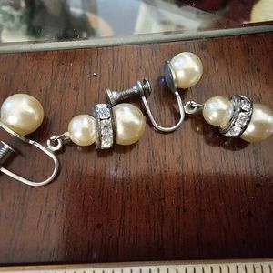 FabulousAntique Screwback Faux Pearl and Rhinestone Dangle Earrings
